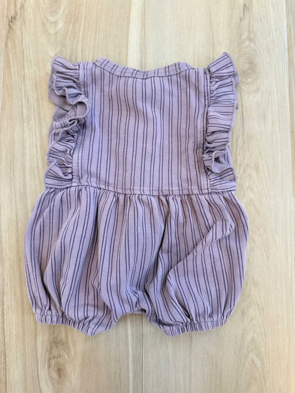 Kate Quinn 100% Organic Cotton Baby Girl Purple Striped Ruffle Romper 3-6M